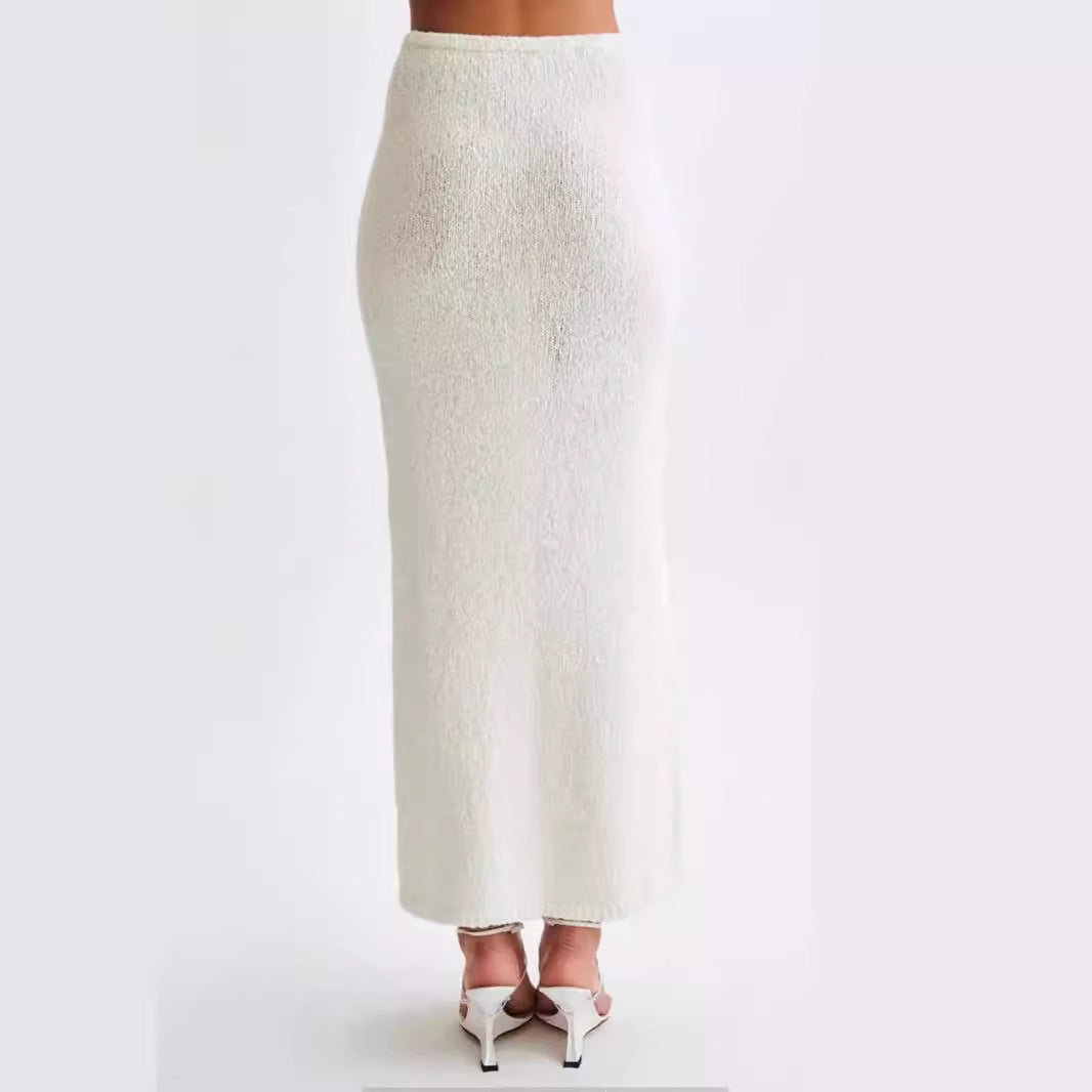 Women's White Knit Jacket & Skirt Two-Piece Set