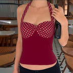 Women's Women’s Burgundy Polka Dot Halter Crop Top