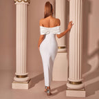 Women's White Off-Shoulder Rhinestone Evening Dress