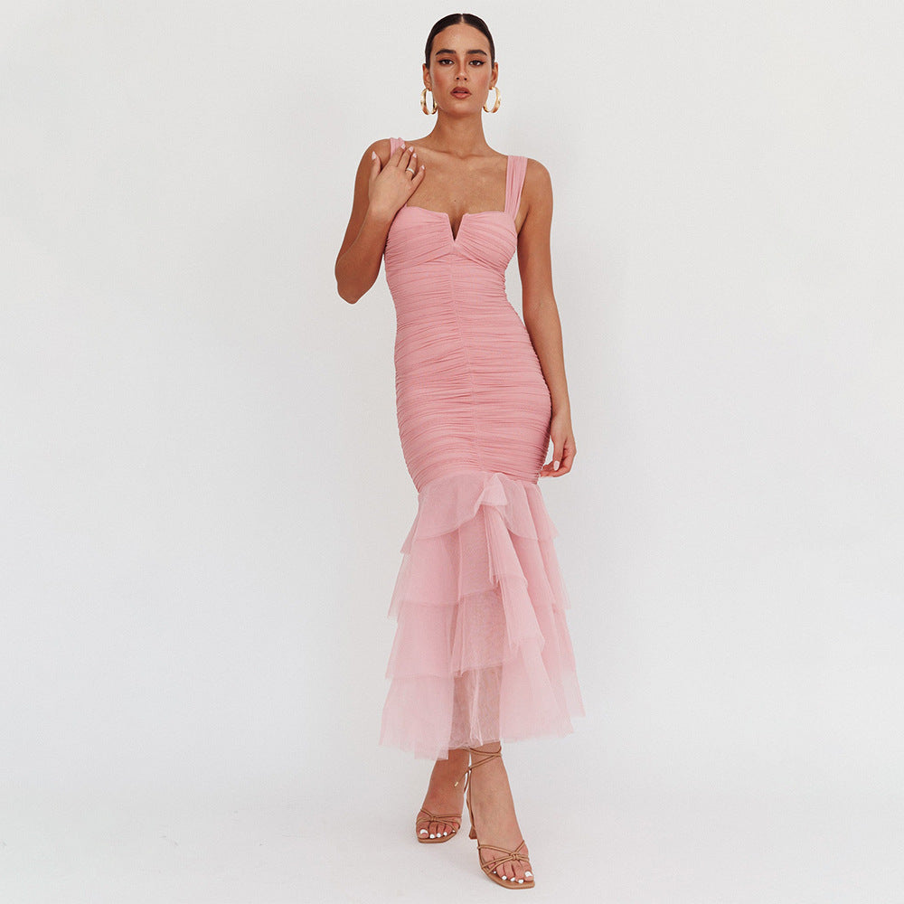 Women's Patchwork Strap Dress Skinny Sheath Dress