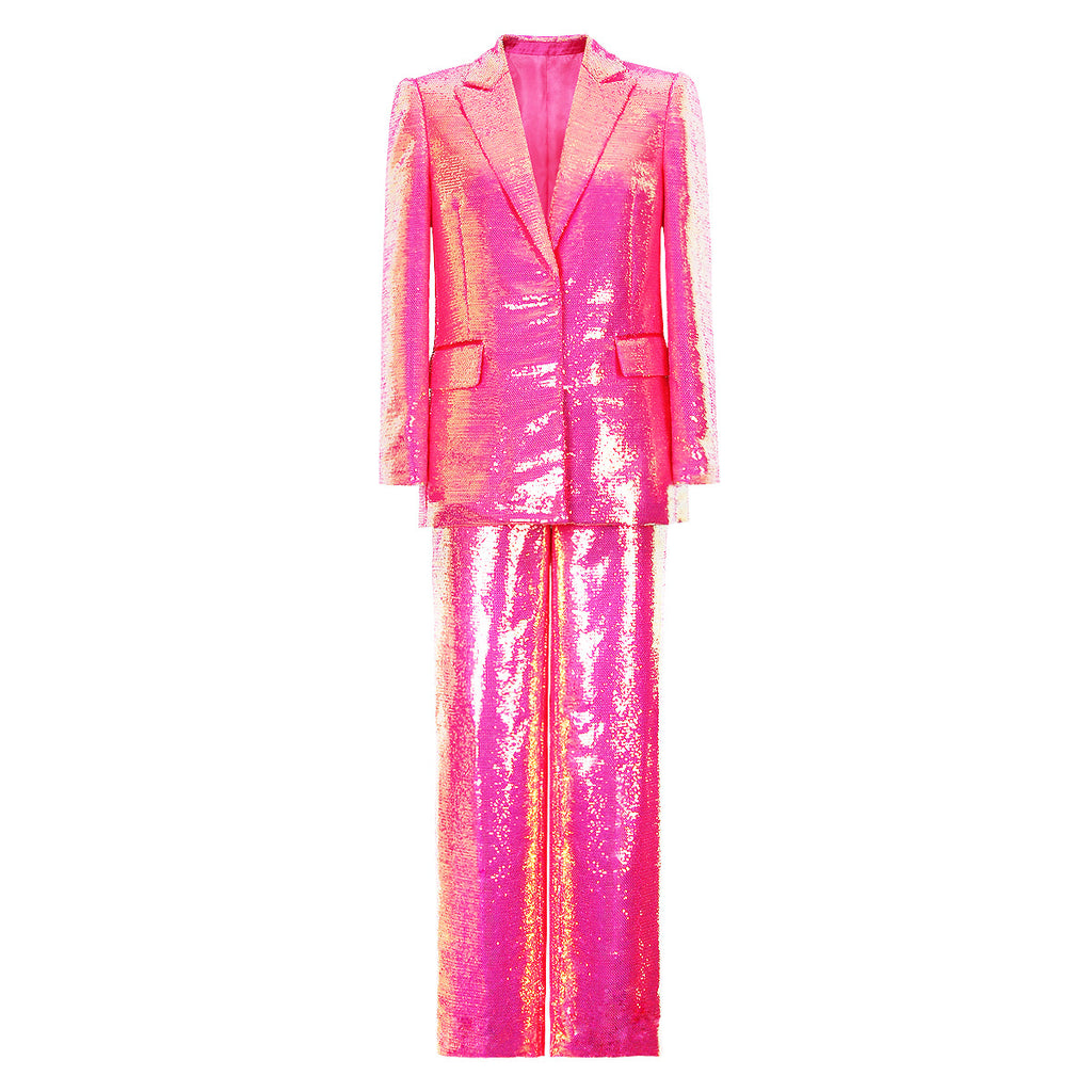 Women's Spring Autumn Sequined Cool Shining Bling Blazer Trousers Suit