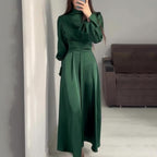 Long-Sleeve Puff-Sleeve Green Dress