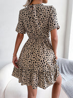 Spring Summer New Casual Polka-Dot Cinched Ruffled Large Swing Dress Tiered