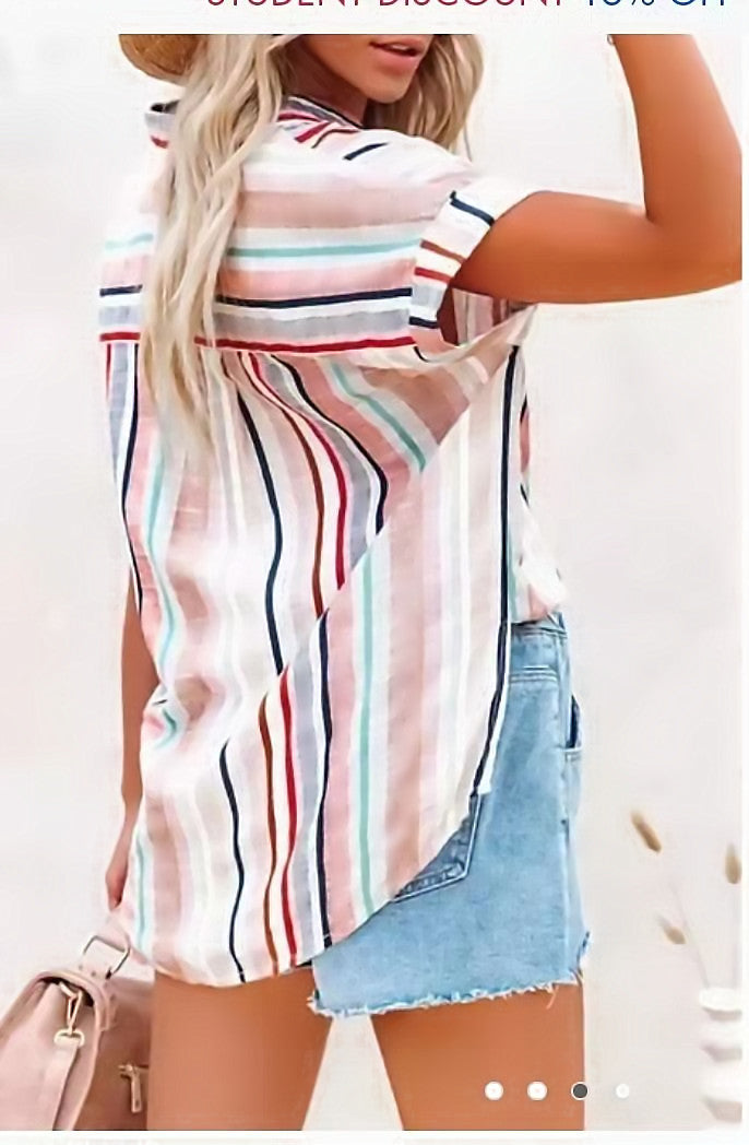 Women's Clothing Summer Striped Short-Sleeved Women Shirt Casual Top