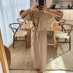 Retro Puff-Sleeve Tea Dress Set