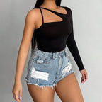 Women's Asymmetric Strapless Long-Sleeve Top