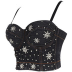 Women's Beaded Denim Corset Top