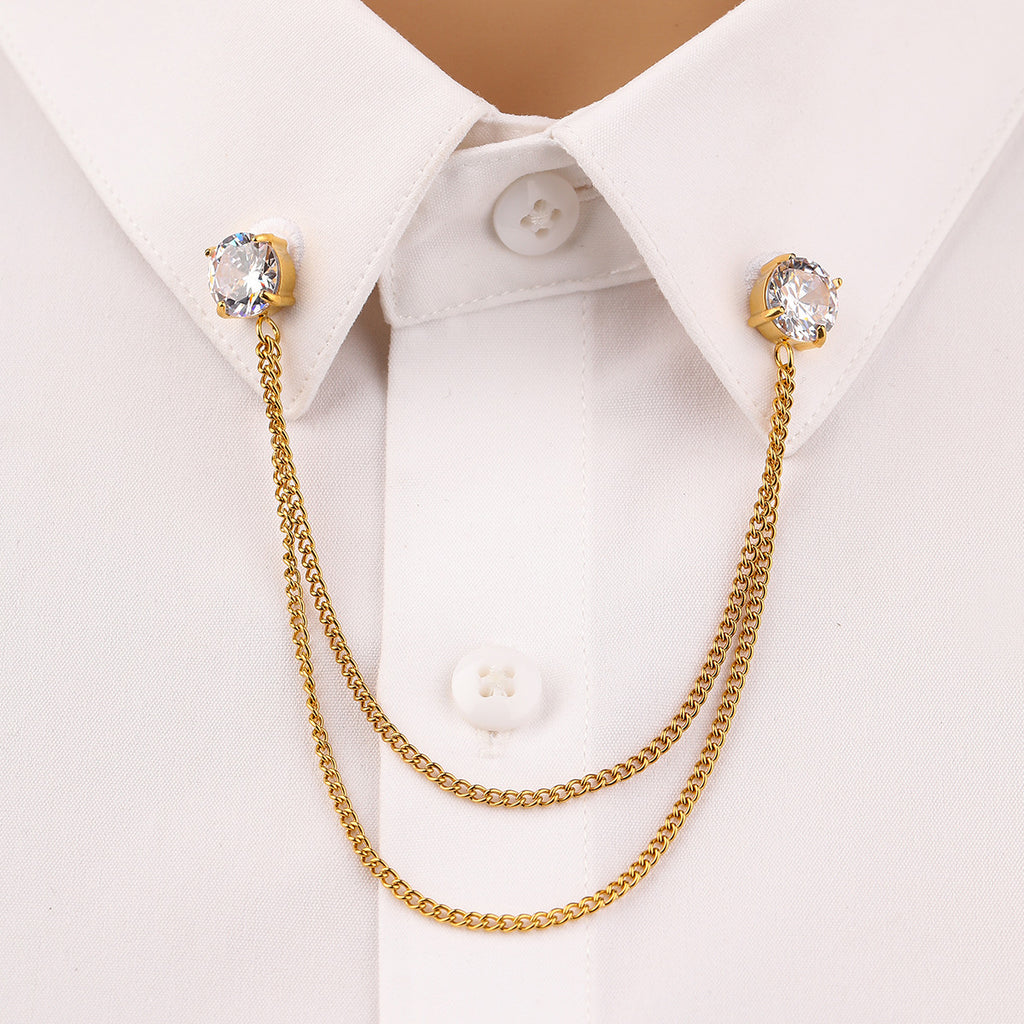 Square Zircon Collar Pin Shirt Neckline Decorative Jewelry