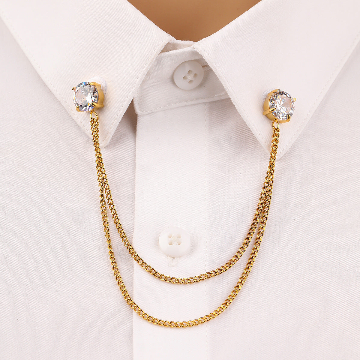 Square Zircon Collar Pin Shirt Neckline Decorative Jewelry