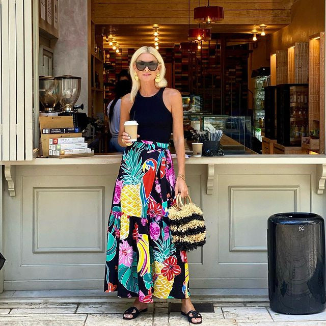 Internet Celebrity Same Print Lace Up Vacation Casual Skirt