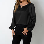 Women's Satin Pleated Long Sleeve Shirt