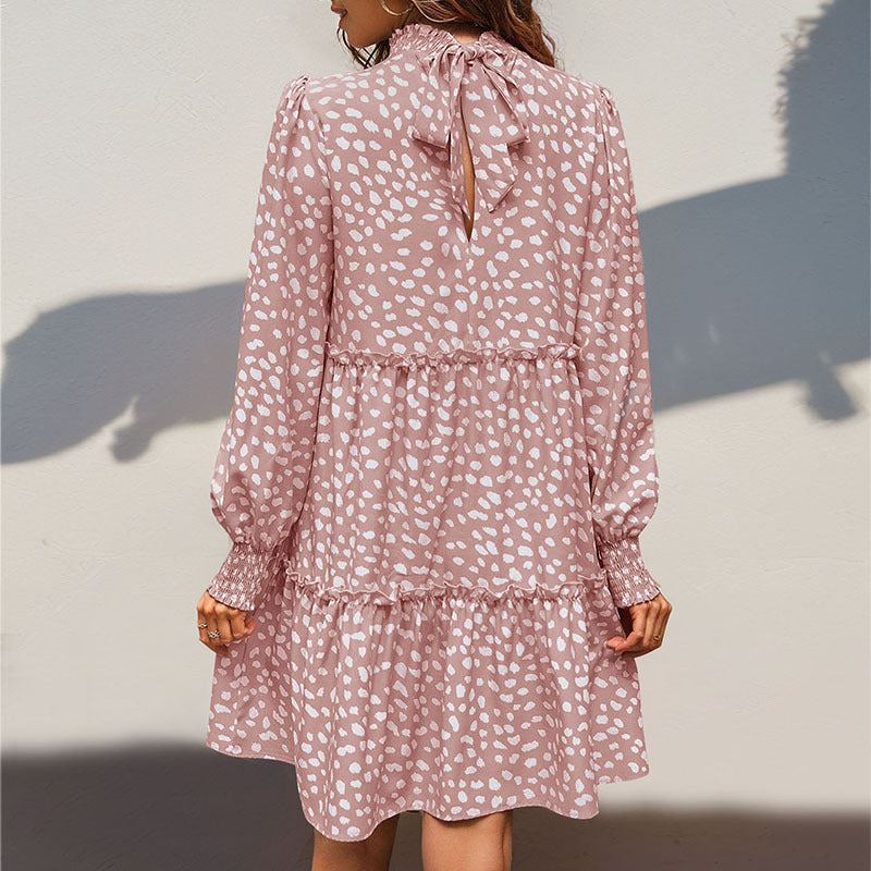 Women's Patchwork Autumn Leopard Print Long-Sleeve Dress