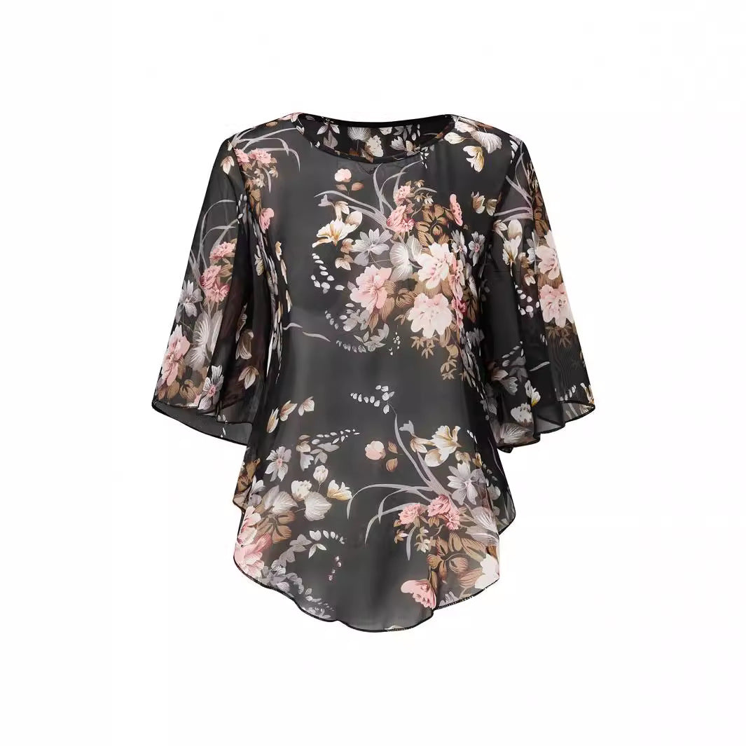 Women's Clothing Chiffon Sexy See Through Smock Top Chiffon Shirt