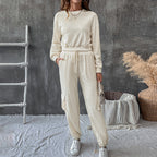 Autumn Winter Solid Color Texture Casual Set