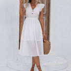 Women's Summer Casual Wooden Ear Waist Holiday Short Dress