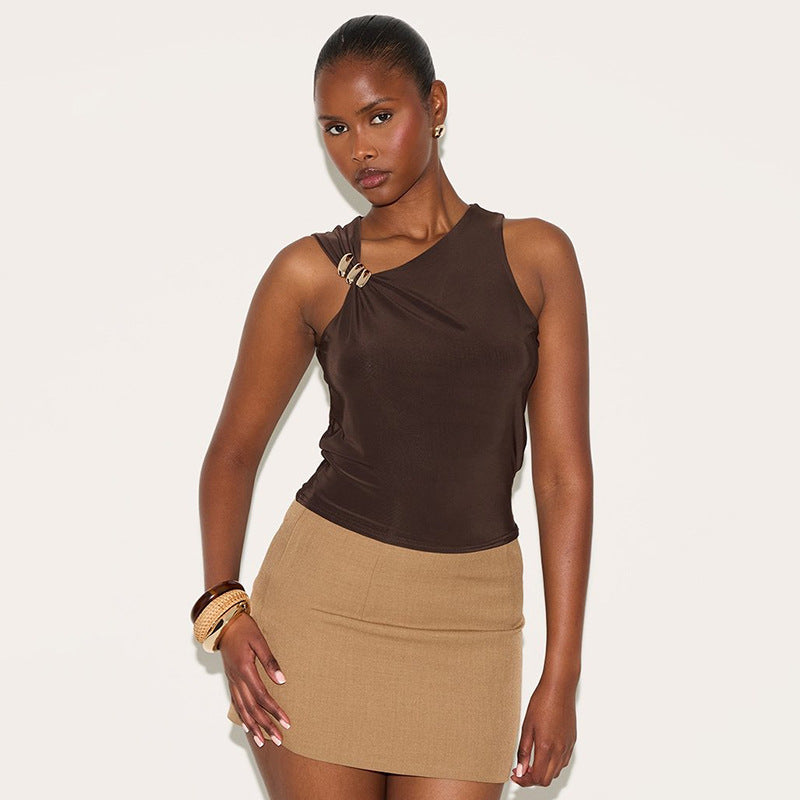 Summer Simple Solid Color Tight Trim Long Vest