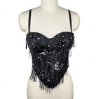 Sequ Tassel Suspender Vest Sexy Boning Corset Bra Rhinestone Beaded Outer Wear Tube Top Boning Corset Top
