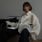 Streamer Yarn Beige Shirt Loose Sun Protection