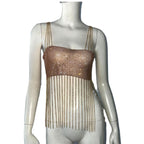's Metal Patchwork Top Tassel Full Diamond Strap Nightclub Party Top
