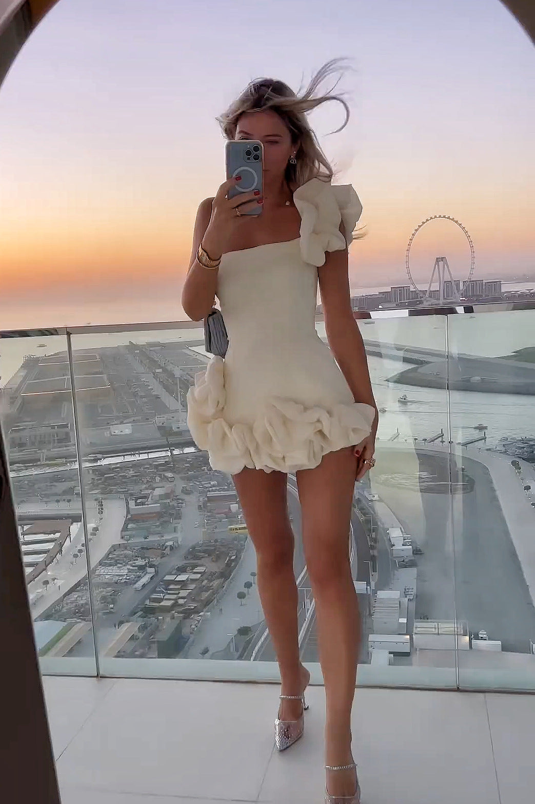 Women's One-Shoulder Ruffle 3d Mini Dress