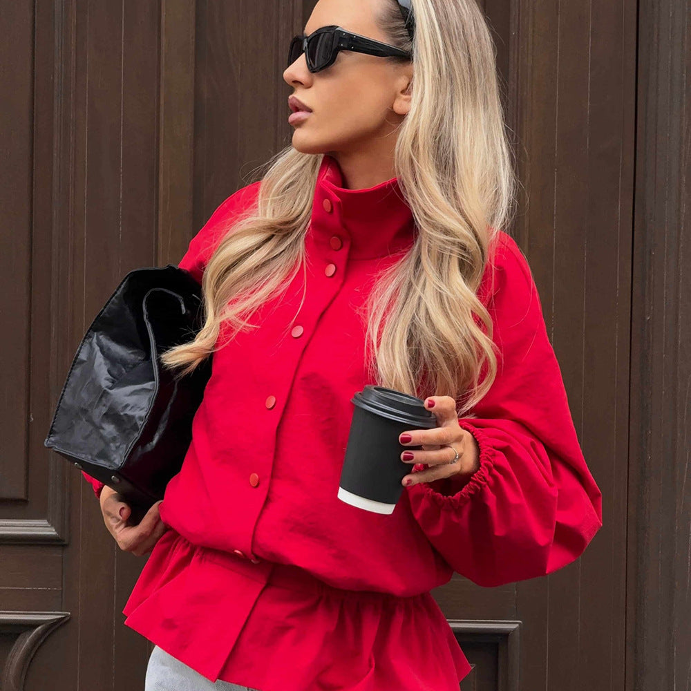 Women's Stand-Collar Coat and Pants Set