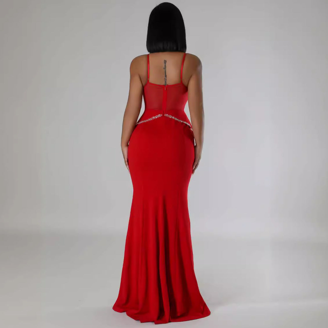 Women's Rhinestone Sheer Mesh Lace Dress