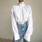 Women's Fall Bowknot Shirt Women French Turtleneck Stand Collar Niche Women White Shirt Top