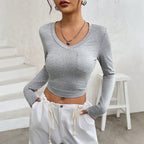 Women's V-Neck Short-Sleeve Crop Top