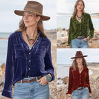 Women's Pleuche Shirt Women Long Sleeve Velvet Top Loose Fitting Underwear Blouse