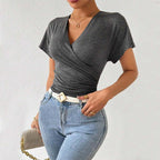 Women's Deep-V Pleated Knit Top