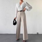High Waist Straight Trousers Side Pocket French Office Business