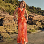 Women's Orange Floral Mesh One-Piece Swimsuit