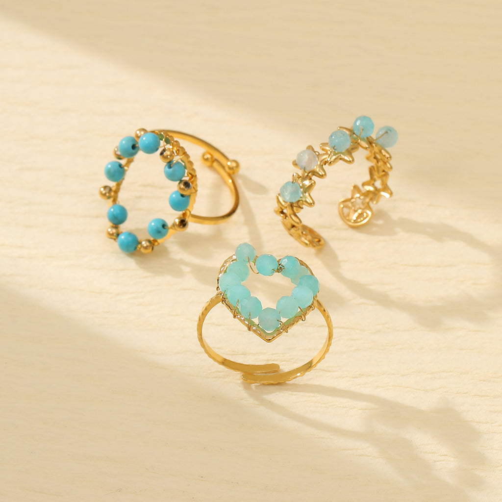 Blue Natural Stone Heart Ring