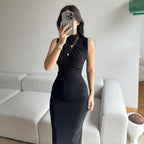 Summer Solid Color Split High Waist Slim Sleeveless Long Dress
