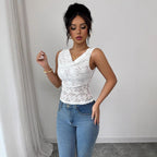 Lace V-Neck Sleeveless Fitted Top