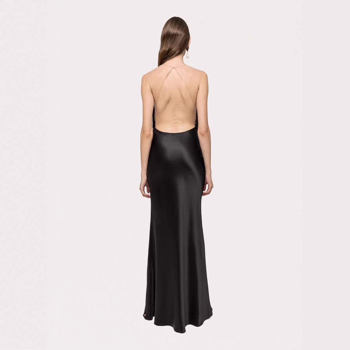 Women's Black Tassel Strapless Fishtail Draping V Neck Slim Fit Evening Dress Wedding