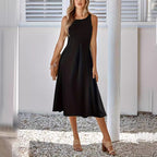 Women's Sleeveless Crew-Neck A-Line Midi Dress
