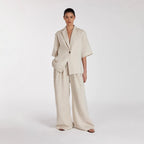 Linen Cardigan Top & Wide-Leg Pants Set