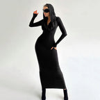 Hooded Long-Sleeve Bodycon Maxi Dress