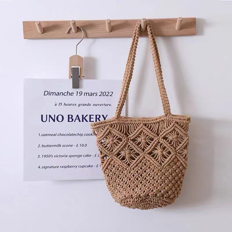 Women's Cotton Thread Straw Shoulder Bag