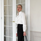 Women's Black Satin Stand Collar Blouse