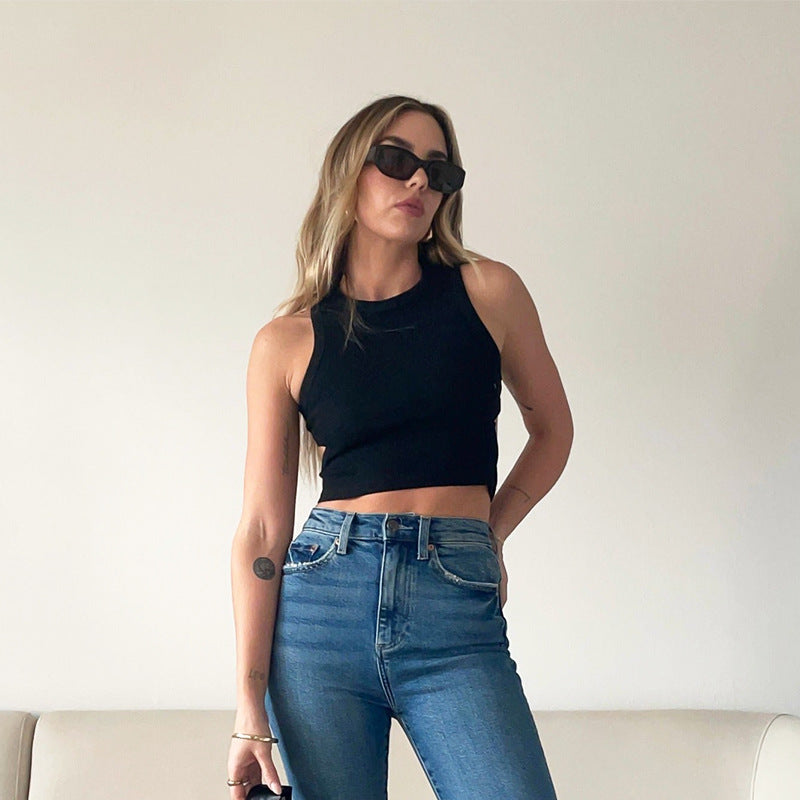Basic Vest Slim Short Hollow Out Cutout Vest Top