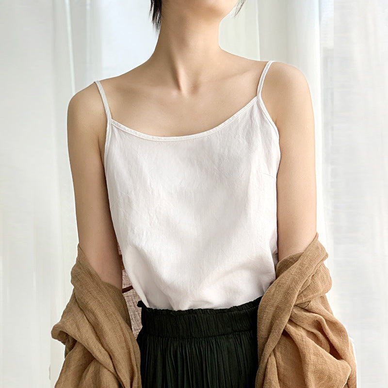 Women's Ramie Linen Round Neck Sleeveless Top