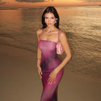 Ombre Strapless Split Bodycon Maxi Dress