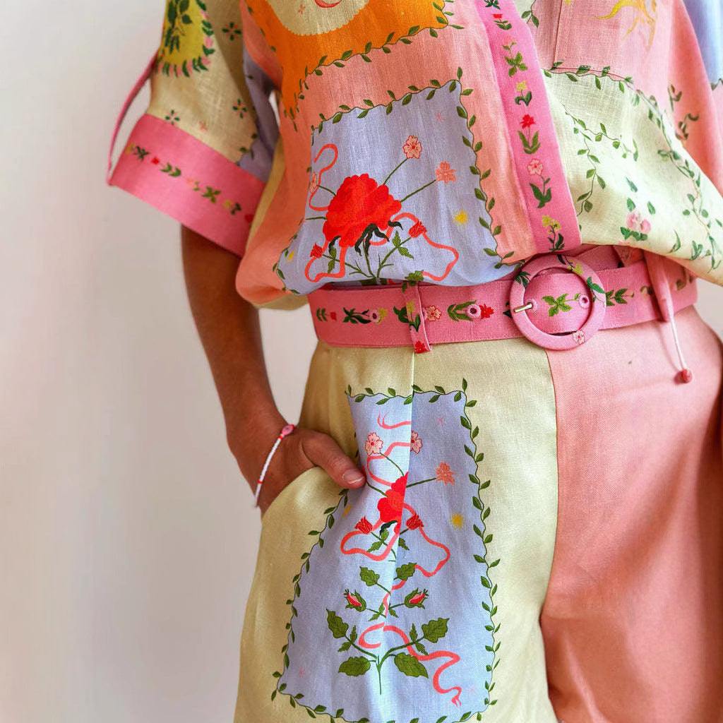 Casual Linen Shirt Shorts Set