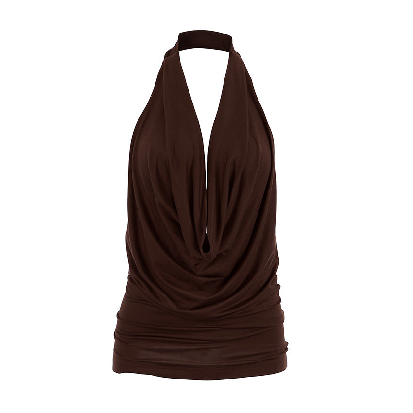 's Low Cut Halter Swing Collar Sleeveless Vest French Minority Top