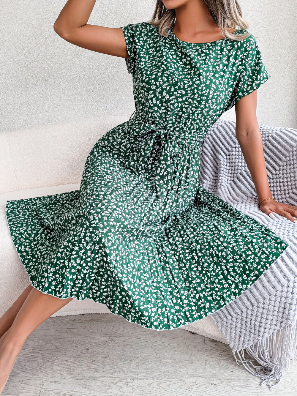 Floral Pleated Swing Dress