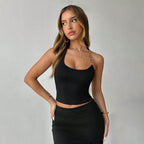 Women's Chic Metal Ring Asymmetric Halterneck Vest Backless Short Vest