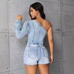 Women's Asymmetric One-Shoulder Denim Top