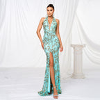 Women's Halter Sequin Backless Split Evening Dress